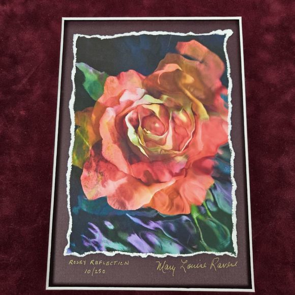 Rosey Reflection Giclée Art Print Rose Flower Mary Louise Ravese Signed Numbered - Picture 1 of 14
